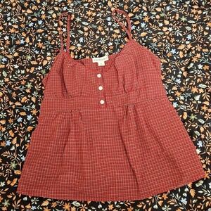 Aeropostale Red Plaid Button-Front Spaghetti Strap Camisole